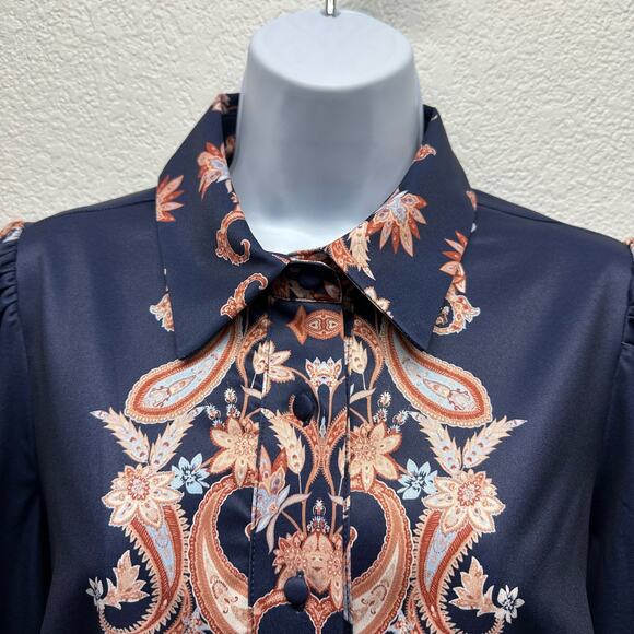 New! Boston Proper Women’s Sz M Button Up Long Sleeve Paisley Print Blouse, V574 - Picture 4 of 16